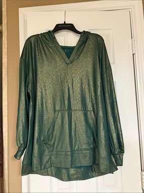 Lane Bryant Metallic Forest Green Hooded Pullover